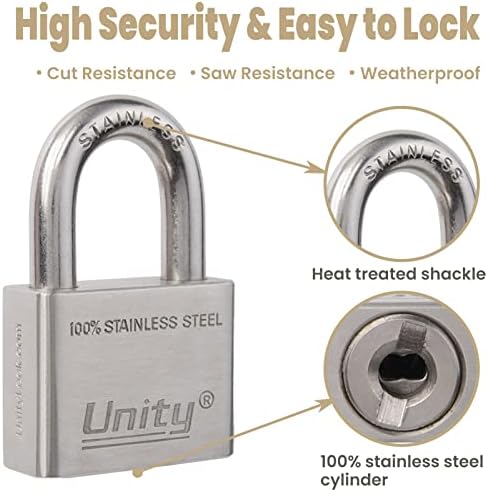 Unity Marine Padlock Keyed Alike 100% Stainless Steel Weatherproof for Sea, Boat, Port, Gate, Anti-Pick (5, 50mm)