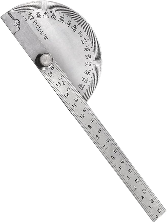 Stainless Steel Angle Protractor, 0-180° Round Head Protractor, Woodworking Angles Finder Ruler, Machinist Tool, Adjustable Angle Measure Tool (COLOR:Silver)