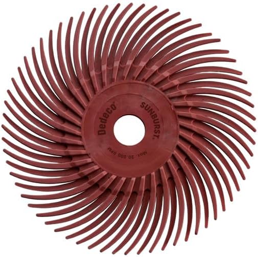 Dedeco Sunburst Radial Bristle Discs 12-Pack - 4" Curved - 3/8" Arbor - Red 220 Grit (Standard) - Aluminum Oxide for Polishing & Finishing