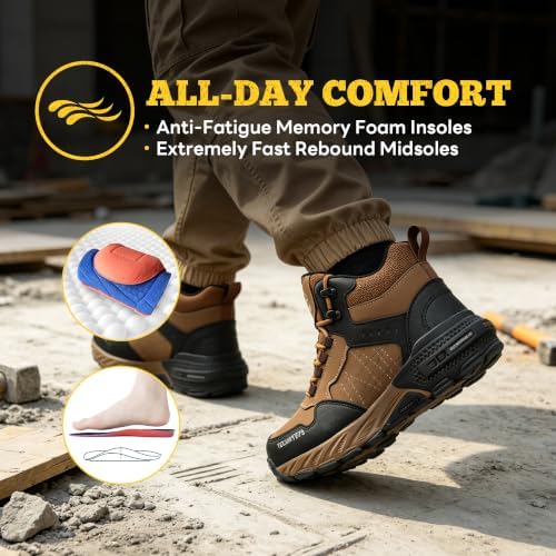 Steel Toe Work Shoes for Men Women, Puncture Resistant Safety Work Boots, 6" Lightweight Comfortable Industrial Construction Boot, Indestructible Utility Sneakers