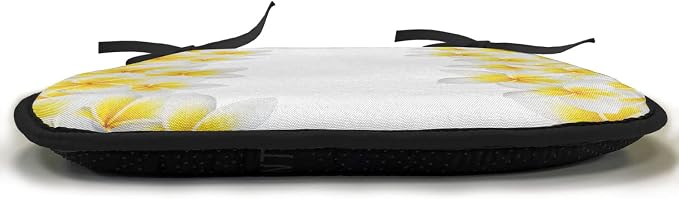 Lunarable Hawaiian Chair Cushion Pads Set 12, Frangipani Blossoms Exotic Nature Garden Plumeria Flower Frame Relaxation Theme, Anti-Slip Seat Padding for Kitchen & Patio, 16"x16", Yellow White