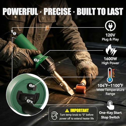 1600W Hot Air Plastic Welder Kit, Heat Gun w/ 16.4FT Extra-Long Power Cord