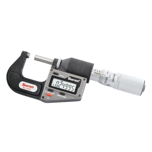 Starrett Inch/Metric Electronic Micrometer Without Output - One-Piece Friction Thimble, Automatic Off, 0-1 Inch Range, .00005 Inch Resolution, LCD Display - 3732.1XFL-1