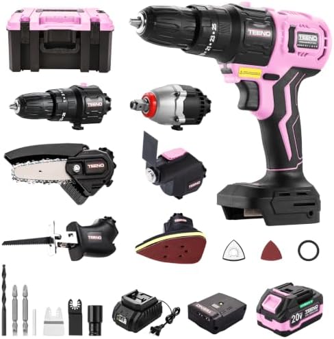 TEENO Brushless Power Tool Combo Kit, 6-in-1 Cordless Interchangeable Multi-Tool Set (Drill, Impact Wrench, Oscillating Tool, Reciprocating & Chain Saws, Sander), 3Ah Battery, USB Adapter & Hard Case
