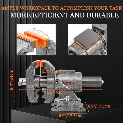 Bench Vise, 5inch Width 5inch Jaw Opening, 360° Swivel Base, Multipurpose Heavy Duty Workbench Vise with Anvil and 1 Pair Vise Jaw Pad, Table Vise Clamp force 5500LBS