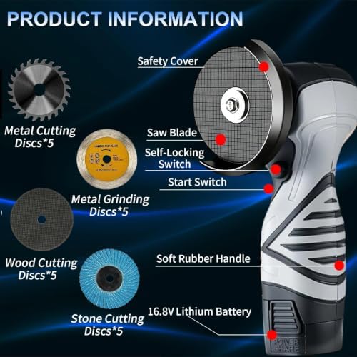 Cordless Brush Angle Grinder Kit, 13000RPM Mini Grinder with 2pcs 16.8V 2000mAh Batteries and 20 Cutting Discs, Power Angle Grinder Tool for Tile Concrete Metal Wood Cutter