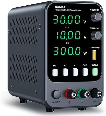 DC Power Supply, 30V 10A Bench Power Supply with Memory Storage & Recall，Variable Power Suppy with Encoder Adjustment Knob, 5V/3.6A USB Quick-Charge & OCP Short Circuit Alarm