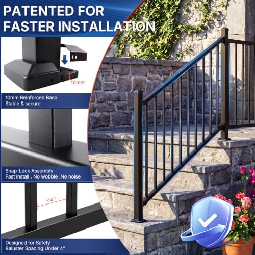 36in H x 4ft W Modular Aluminum Porch and Deck Stair Railing Kit, 2-Pack
