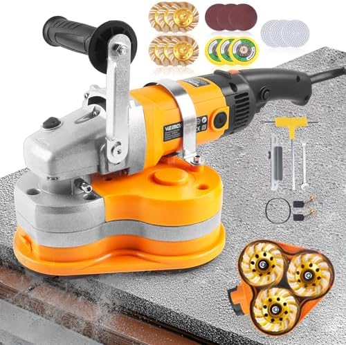 Electric Diamond Polisher Machine - 2800W Concrete Surface Grinder Kit with 6 Diamond Wheels, Rock/Stone/Granite Polisher & Dust Vacuum Attachment for Cement, Marble, Epoxy Floors