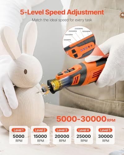 VEVOR 136-Piece Cordless Rotary Tool Kit, DC8V Portable Mini Power Rotary Tool, 5 Speeds 5000-30000RPM Multi-Purpose DIY Tools for Engraving, Sanding, Polishing, Carving, Grinding, Cutting, DIY Craft