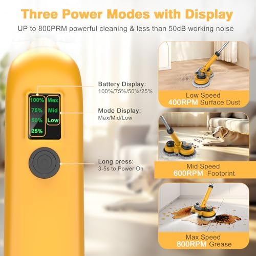 Cordless Electric Mop for Dewalt 20V Battery (NO Battery), 2 in 1 Spin Mop & Floor Scrubber Machine with LED Light & Water Spray 800 RPM for Floor Cleaning, Hardwood,Tile