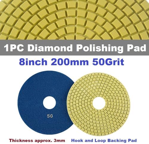 Diamond Polishing Pad, 8 inch 200 mm 50 Grit Sanding Discs for Grinder & Polisher, Hook and Loop Backing Pad for Grinding Buffing Granite Marble Concrete Stone (1 Piece)