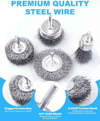 Rocaris 42 Pack Carbon Steel Wire Wheel Brush Set with 1/4-Inch Round Shank