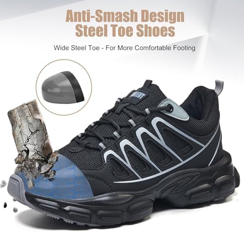 Hogent Steel Toe Shoes for Men Women - Non Slip & Lightweight Work Shoes