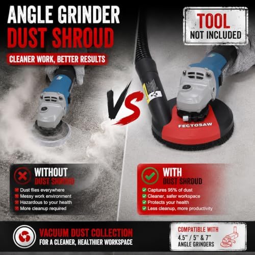 Universal Angle Grinder Dust Shroud for Concrete Grinding, Fits 4.5–5 & 7 Inch Grinders, Vacuum Dust Collection Cover (No Wheel) (5-inch Dust Shroud)