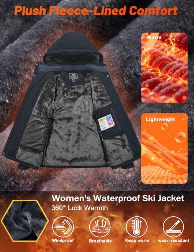 MAGCOMSEN Women's Winter Coats Waterproof Ski Snow Warm Fleece Lined Jacket