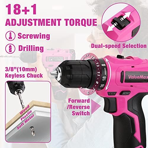 ValueMax 233 PCS Pink Home Tool Kit with Cordless Lithium-ion Drill