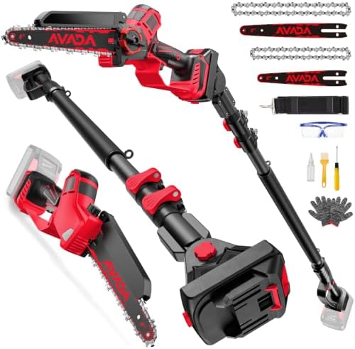2-IN-1 Cordless 8-Inch Pole Saw & Chainsaw for Milwaukee M18 Battery - 1200W Brushless Motor, Total Reach of Max 15.9 FT, Lightweight, 8"&6"Electric Pole Saws for Tree Trimming Pruning (Tool Only)