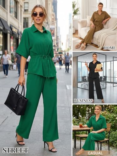 Two Piece Sets for Women Dressy Shirt Top Flared Pants Business Pantsuits