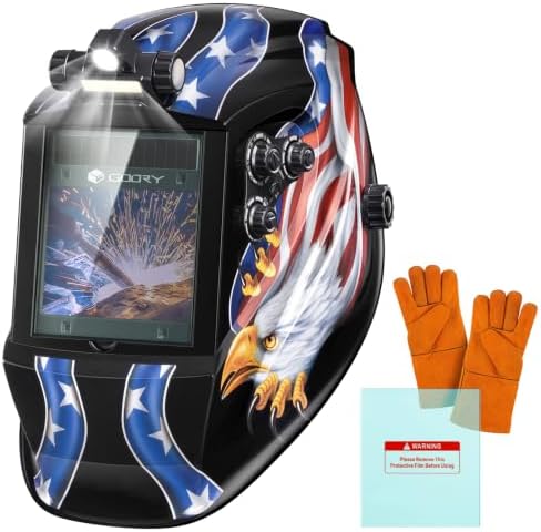 GOORY Auto Darkening Welding Helmet with Light, Large View 3.94"X3.66"