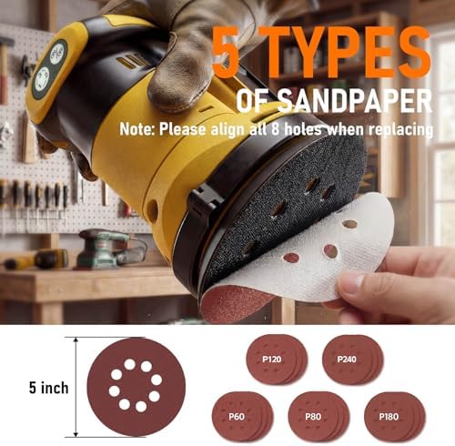 Cordless Random Orbital Sander Compatible with DeWalt 20V MAX Battery (No Battery) 5-Inch Brushless Electric Sander with 3-Speed & Dust Collector, for Woodworking, Metal& DIY Sanding