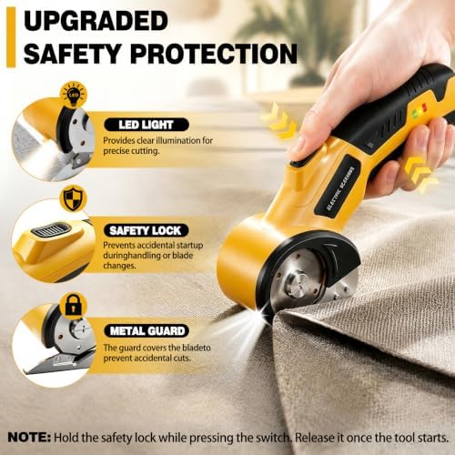 Cordless Electric Scissors, 4V Electric Mini Box Cutter Cardboard Cutter With LED Light, 2000mAh Battery High-Efficiency Brushless Motor Carpet Cutter Tool, Rotary Cutter for Cloth, Cardboard, Carpet