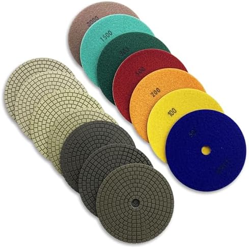7" Pro Series Dry Stone/Concrete Polishing Pads, Turbo Style, 50-3000 Grit