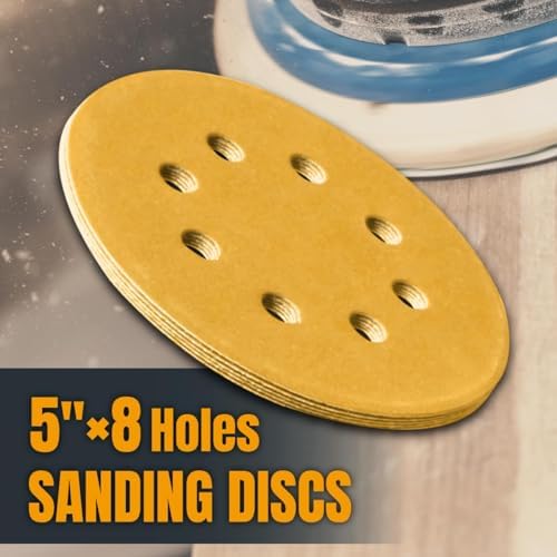 POWERTEC 1000 PCS 80 Grit - 5 Inch 8 Hole Hook and Loop Sanding Discs, 5" Sanding Pads for Automotive, Drywall, Woodworking with Orbital Sander, Air, DA Sander (44008G-50-Case20)