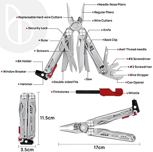 BIBURY 22-in-1 Multitool Pliers With Fire Starter & Whistle, BI2038B