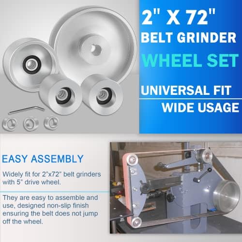 2" x 72" Belt Grinder Wheel Set Complete Wheel Kit Aluminum Wheel Crowned for Knife Grinder 5" Drive 5/8" Bore 3" Track 2" Idler (5" 5/8-3" - 2")