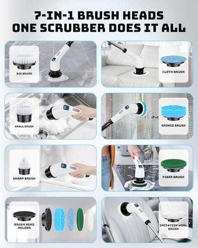 Electric Spin Scrubber with Long Handle | Shower Cleaner Brush for Bathroom