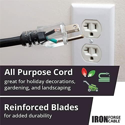 Iron Forge Cable 10 Gauge Extension Cord Heavy Duty, 15 Ft - Black SJTW