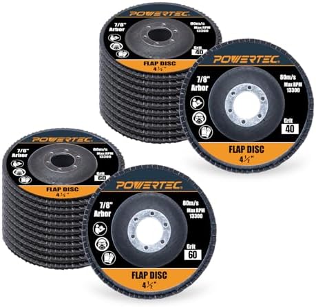 POWERTEC 11104 4-1/2" Zirconia Flap Discs - 20-Pack Assorted Grits (40/60) for Angle Grinder, Compatible with DeWalt DCG413B, DWE402, DCG405B, DWE4011 - Ideal for Sanding and Grinding Metal