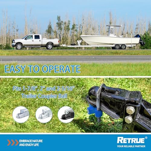 RETRUE Universal Trailer Coupler Lock, Adjustable Hitch Ball Lock, Blue