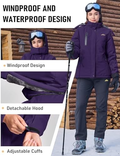 MAGCOMSEN Womens Winter Coats Waterproof Ski Snow Warm Fleece Rain Jacket