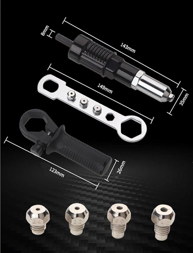 Rivet Gun Adapter Kit with Handle Grip Riveter Drill Attachment Riveting Hand Tool Insert Nut for Cordless Electric Power Drill