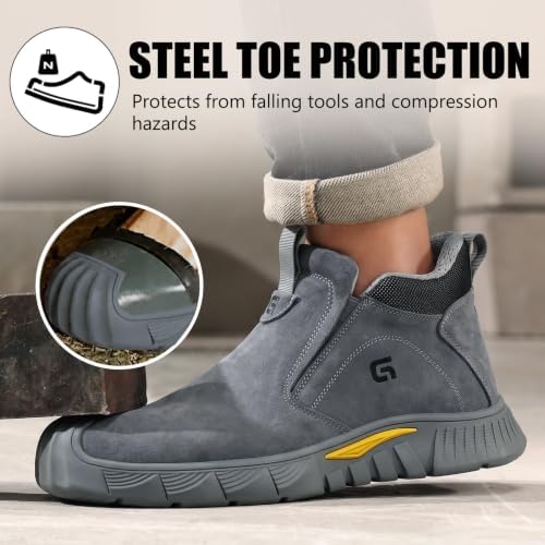 GLANOUDUN Steel Toe Shoes for Men Welding Work - Slip-On, Mid-Top Coverage