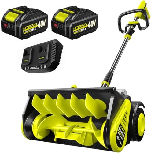 Litekon 40V Brushless Cordless Snow Shovel, 17-Inch Electric Snow Blower with 2X 4.0Ah Batteries Snow Removal with 30FT Throw Distance for Patio, Deck, Driveway,Green