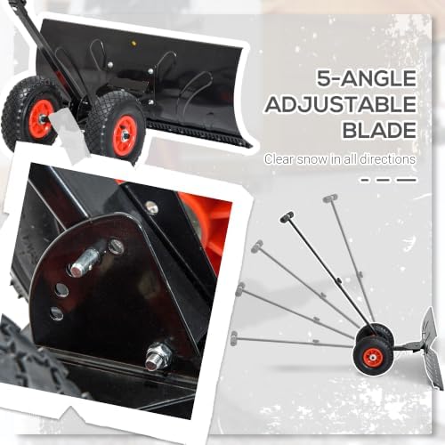 Outsunny Snow Shovel with Wheels Snow Pusher 29" Blade 10" Wheels Black