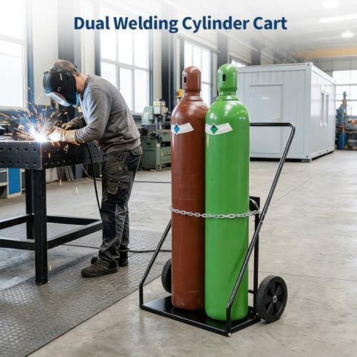 Dual Oxygen Cylinder Cart, Heavy Duty Welding Cylinder Cart & Cutting Torch Cart with 10" Wheels, Safety Chains, 440 lbs Capacity for Workshop Use