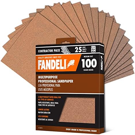 Fandeli | Multi-Purpose Sandpaper | 100 Grit | 25 Sheets of 9'' x 11'' | Ideal for Sanding Metal, Untreated Wood and Painted Surfaces