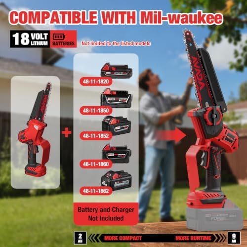 2-IN-1 Cordless 8-Inch Pole Saw & Chainsaw for Milwaukee M18 Battery - 1200W Brushless Motor, Total Reach of Max 15.9 FT, Lightweight, 8"&6"Electric Pole Saws for Tree Trimming Pruning (Tool Only)