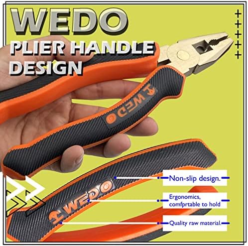 WEDO Non-Sparking Lineman's Pliers 10", Spark-free Safety Side Cutter Linemans Pliers, Combination Pliers, Wire Stripper, Crimper, Cutter, DIN Standard, BAM & FM Certificate, Aluminum Bronze