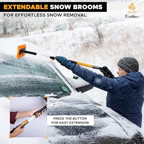 EcoNour 48" Snow Broom with Ice Scraper for Car Windshield & Windows