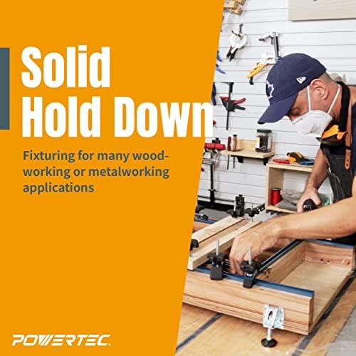 POWERTEC 71168 T-Track Hold Down Clamp for Woodworking, 5-1/2” L x 1-1/8” W, 2 Pack, Blue Black
