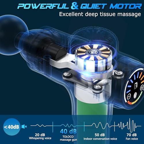 TOLOCO Massage Gun Deep Tissue, Percussion Massage Gun with 10 Replacement Heads, Super Quiet Portable Electric Massager for Athletes, Relax, Fathers Day Dad Gifts, Black