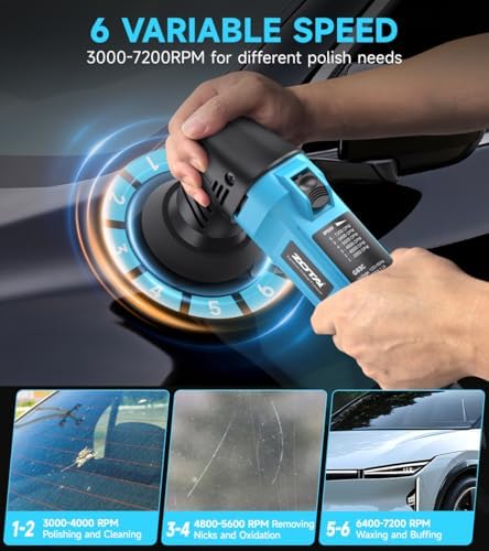 ZOTA 3 inch Polisher, 2" Mini Buffer with 8mm Random Dual Action Polisher,13.1ft(4m) Extended Power Cord for Quiet & Smooth Small Buffer Polisher.