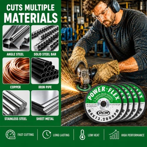 50 Pack 4 1/2 Inches x 1/16 Inches x 5/8 Inches Premium Cut Off Wheels - for Cutting All Ferrous Metals and Stainless Steel