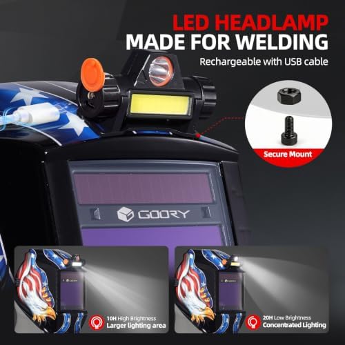 GOORY Auto Darkening Welding Helmet with Light, Large View 3.94"X3.66"