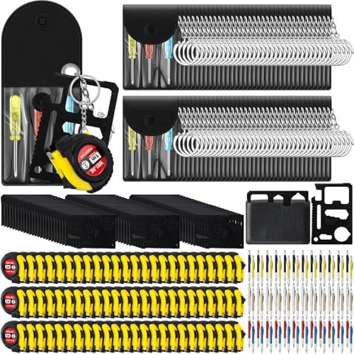 288 Pcs Mini Screwdriver Tape Keychain Set Multitool Pen Card Father's Gifts Bulk Mini Tool Set for Adult Men Dad (Red,Yellow,Blue)